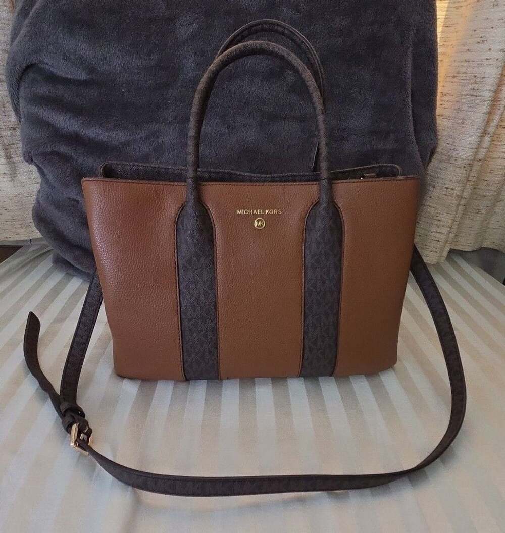Michael Kors Austin Large Leather Tote Brown Logo